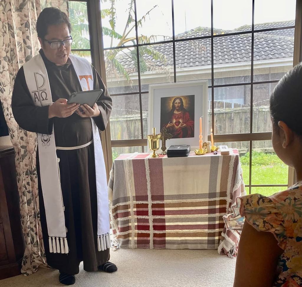 Prayer at a small altar