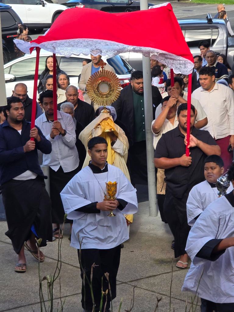 The Blessed Sacrament carried under the canopy